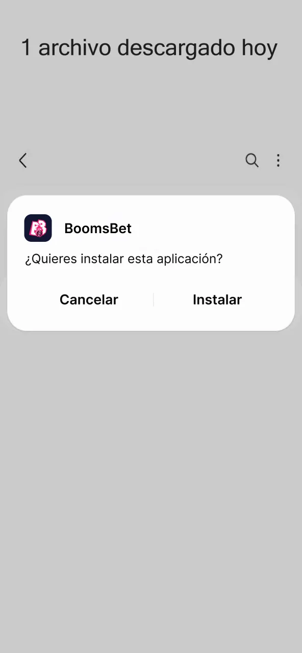 Confirma la instalación y abre BoomsBet para iniciar sesión o registrarte.