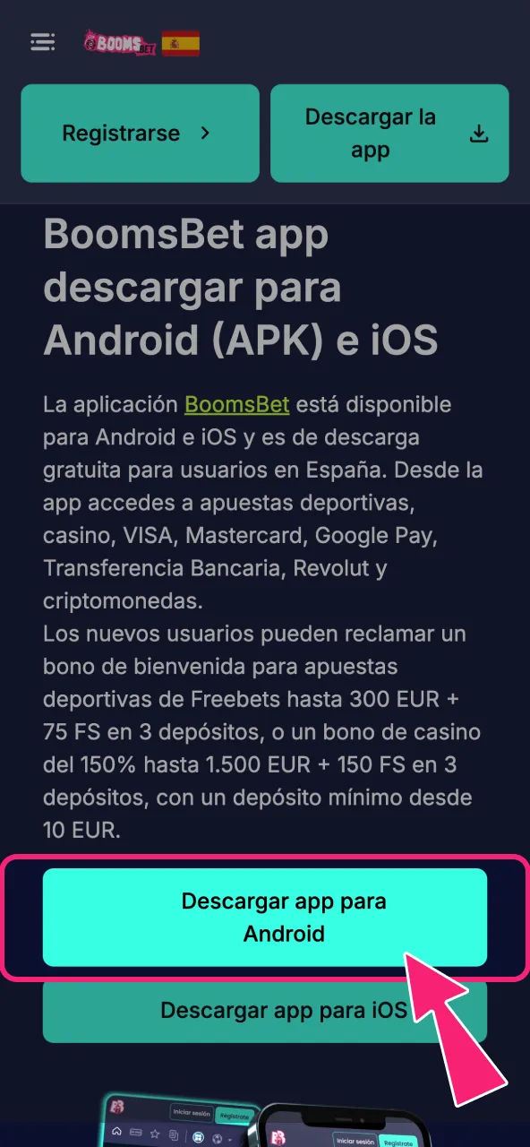 Obtén el APK oficial de BoomsBet con un solo toque.