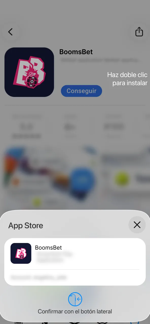 Descarga e instala BoomsBet confirmando con tu método de seguridad Apple.