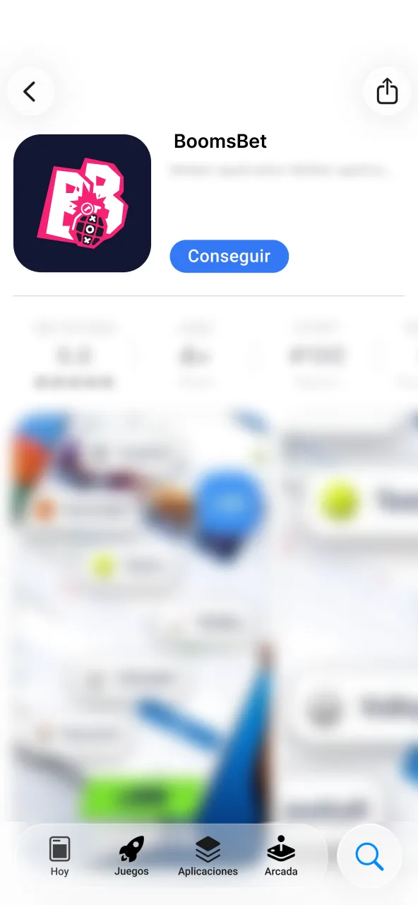 Redirección automática a la App Store para obtener BoomsBet.