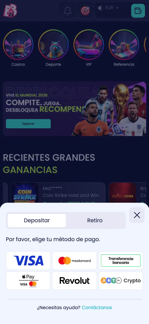 Haz un depósito mínimo de BoomsBet para activar tu cuenta.