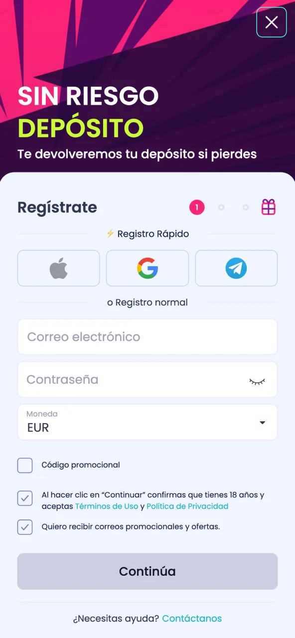 Entra en BoomsBet y regístrate con tu información personal.