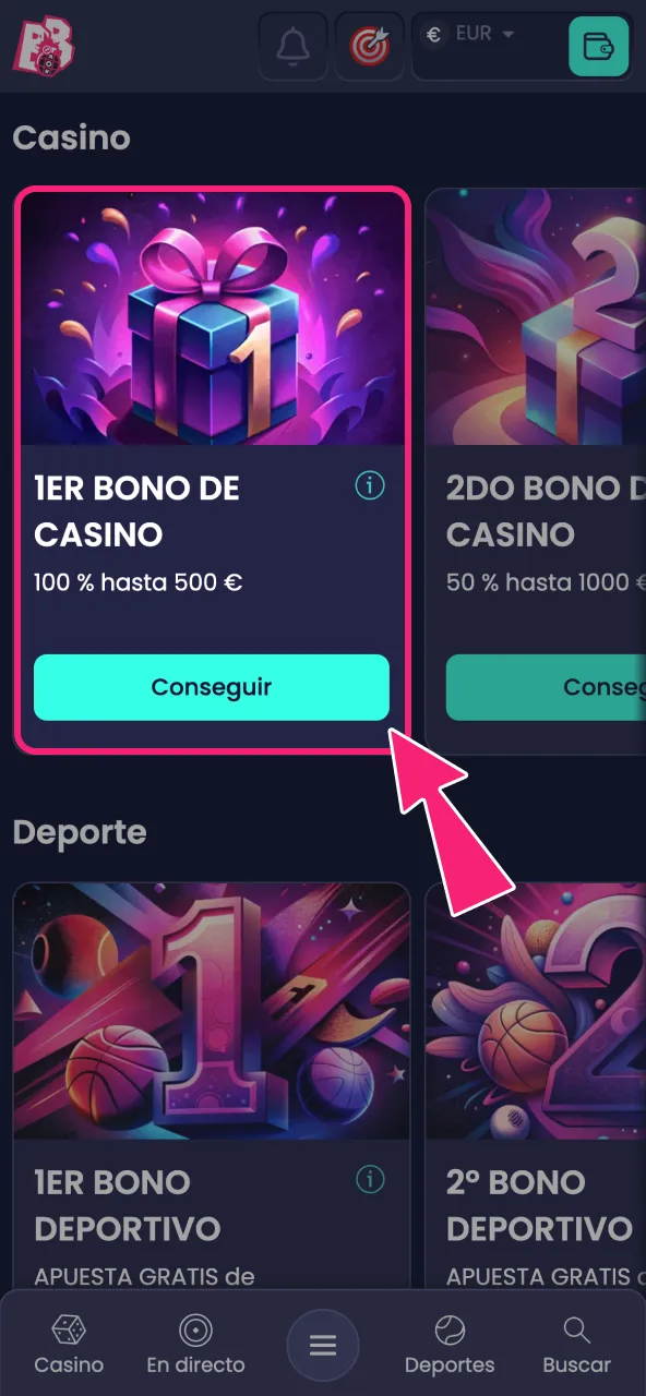 Elige la promoción de casino para tus tres primeros depósitos en BoomsBet.