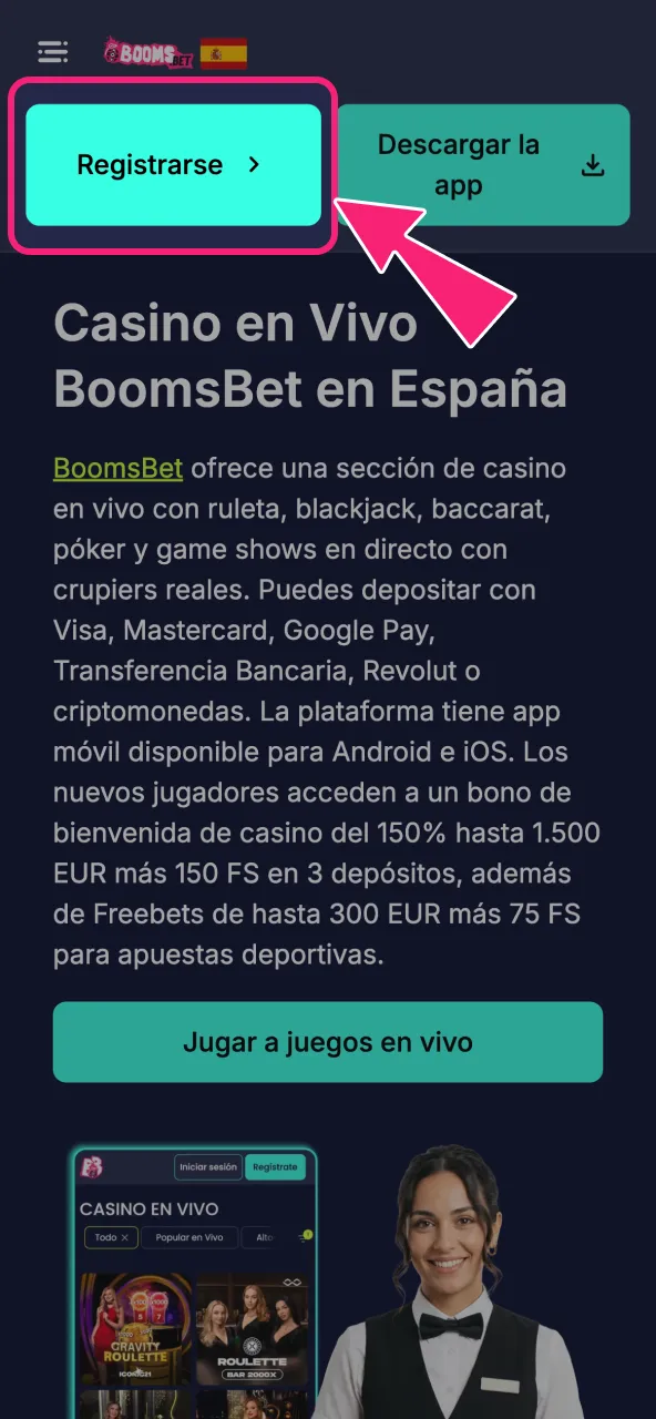 Regístrate en BoomsBet completando tus datos y verificando tu correo.