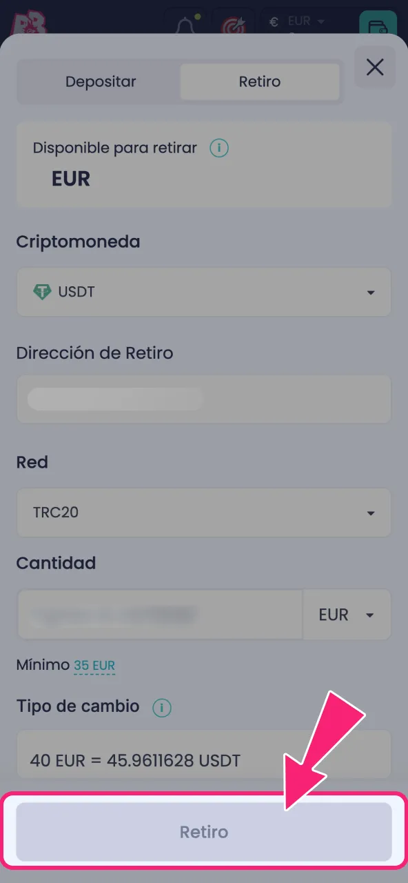 Revisa los datos y valida tu retiro en BoomsBet.