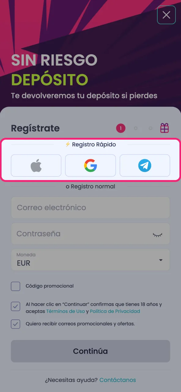 Opta por el método de registro que mejor te convenga en BoomsBet.