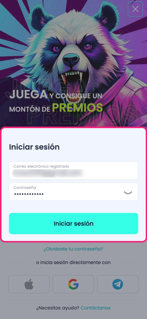 Ingresa tus datos de usuario para iniciar sesión en BoomsBet.