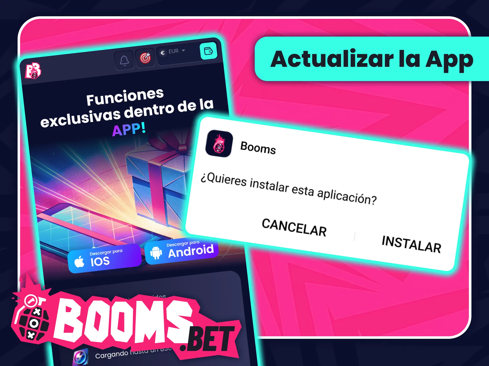 Actualiza la aplicación móvil a su última versión en BoomsBet oficial.