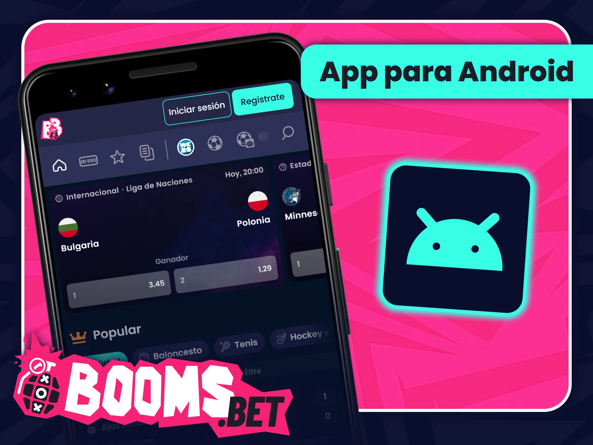 Descarga la aplicación móvil para dispositivos Android desde BoomsBet oficial.