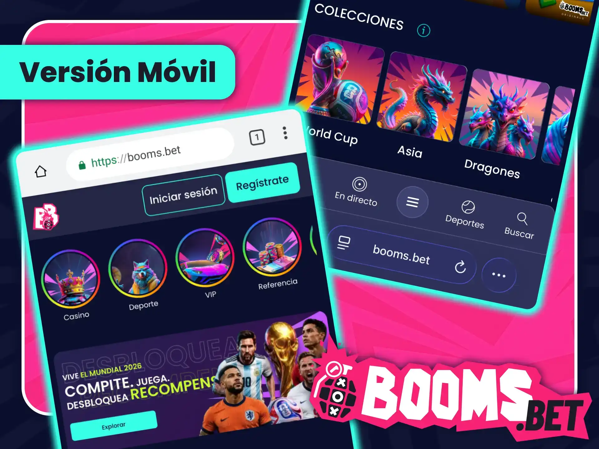 Accede al sitio web móvil optimizado directamente desde BoomsBet oficial.