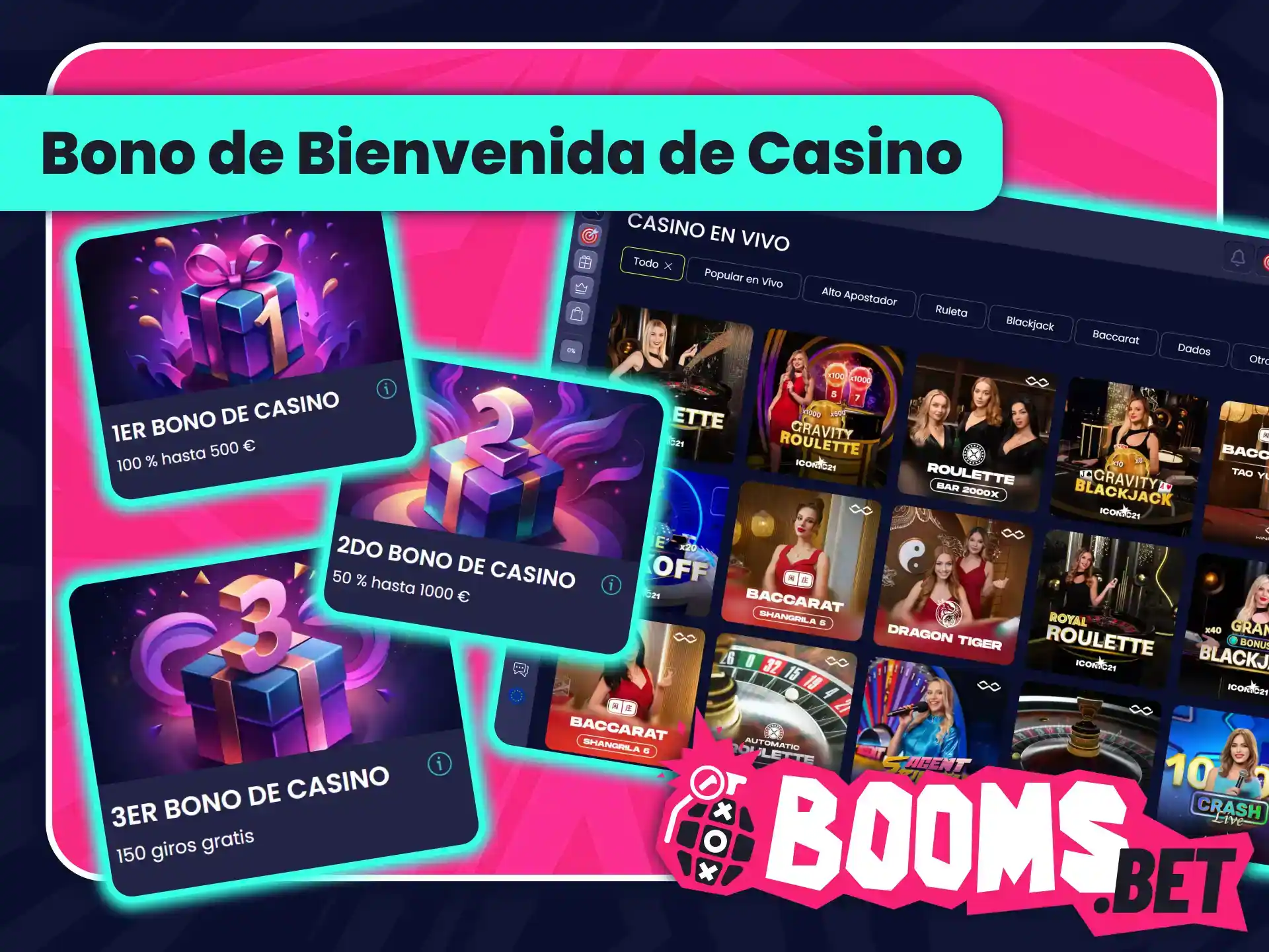 Reclama tu gran bono de bienvenida en BoomsBet oficial España.