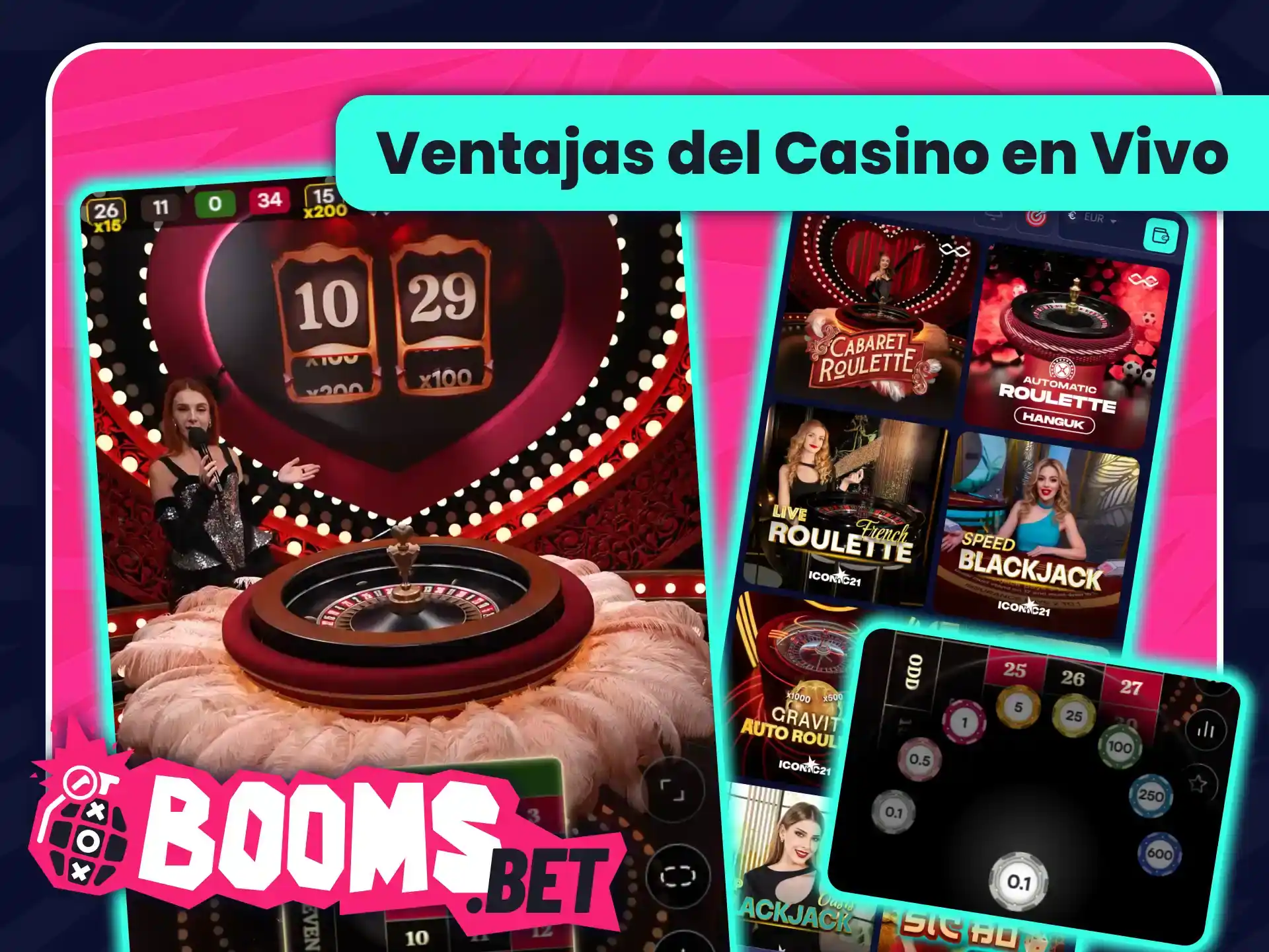 Conoce las ventajas del casino en vivo de BoomsBet oficial.