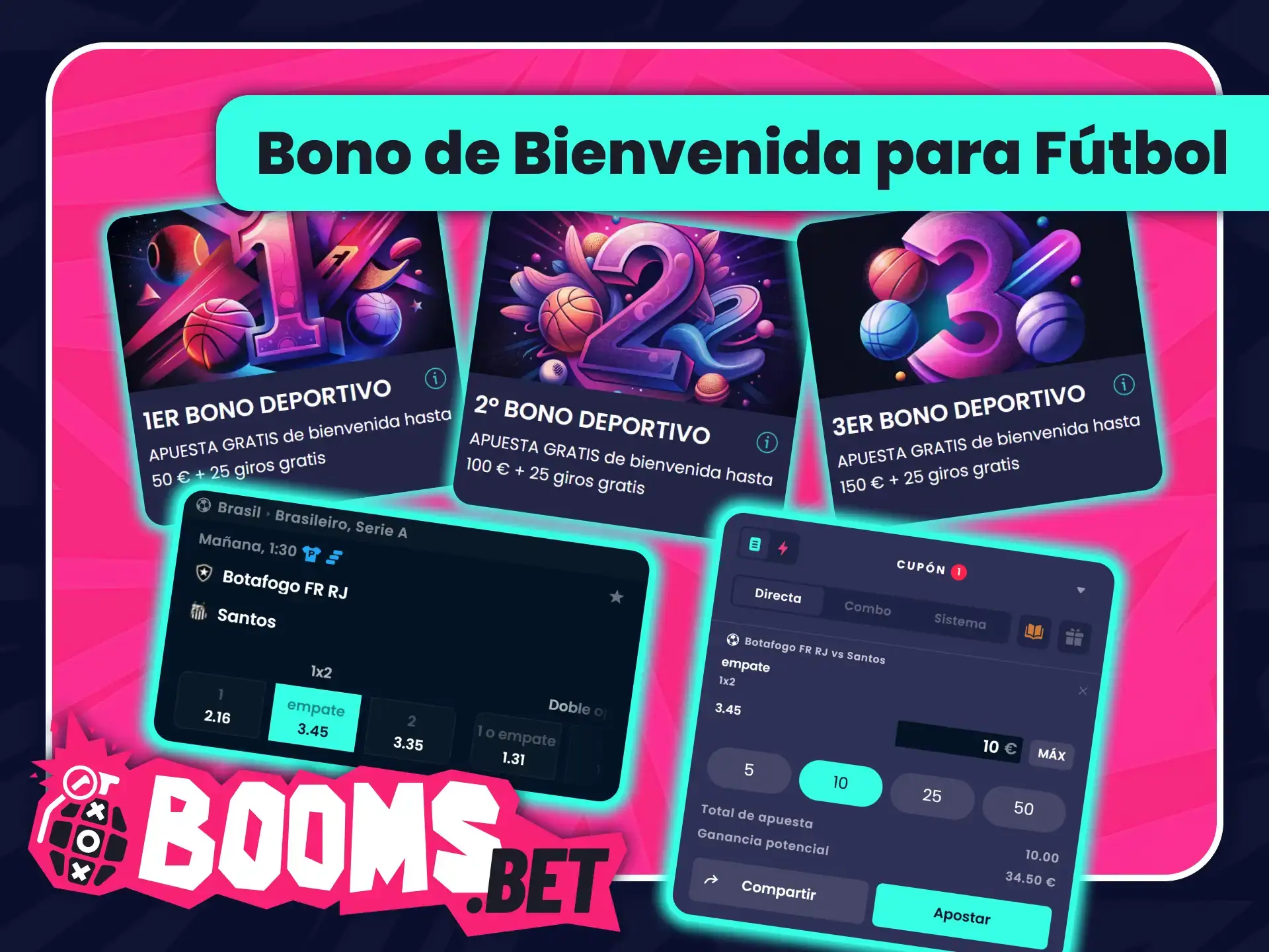 Reclama tu bono de bienvenida para fútbol en BoomsBet oficial.