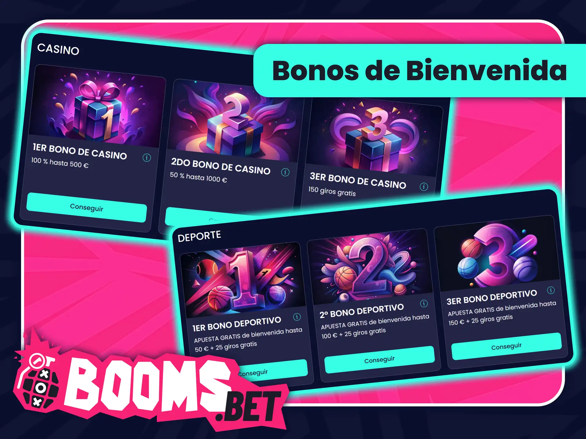 Reclama tus bonos de bienvenida para casino en BoomsBet oficial.