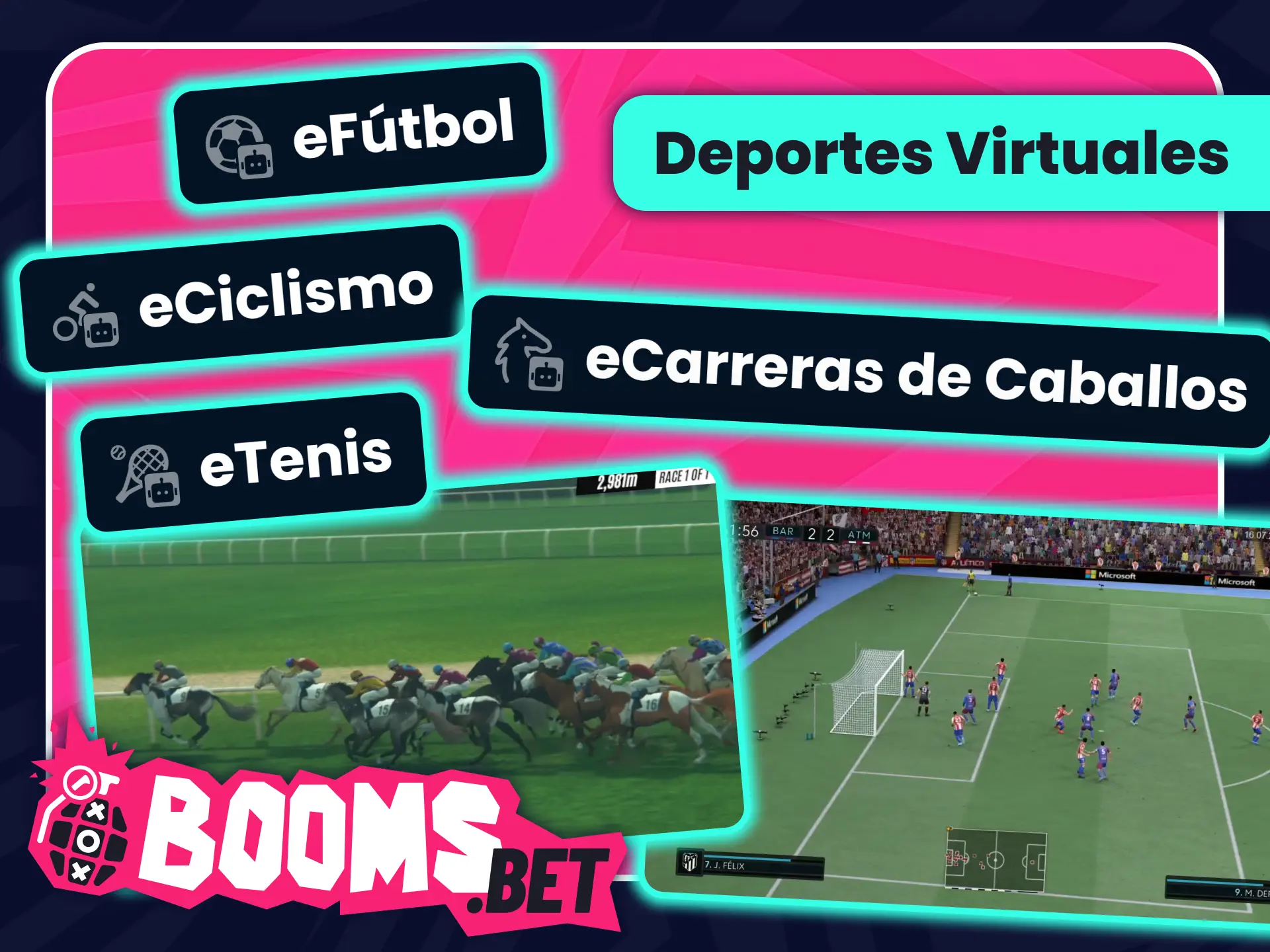Juega a las disciplinas de deportes virtuales en BoomsBet oficial.