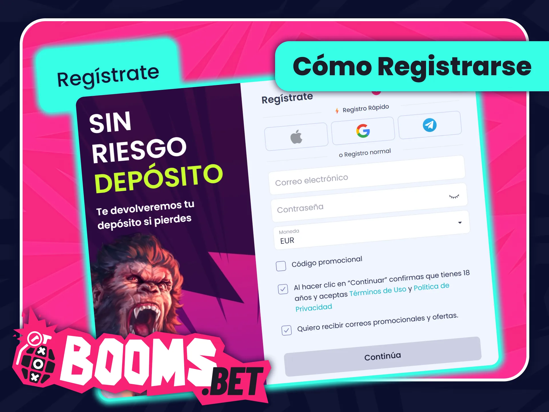 Registra tu nueva cuenta de juego en BoomsBet oficial España.