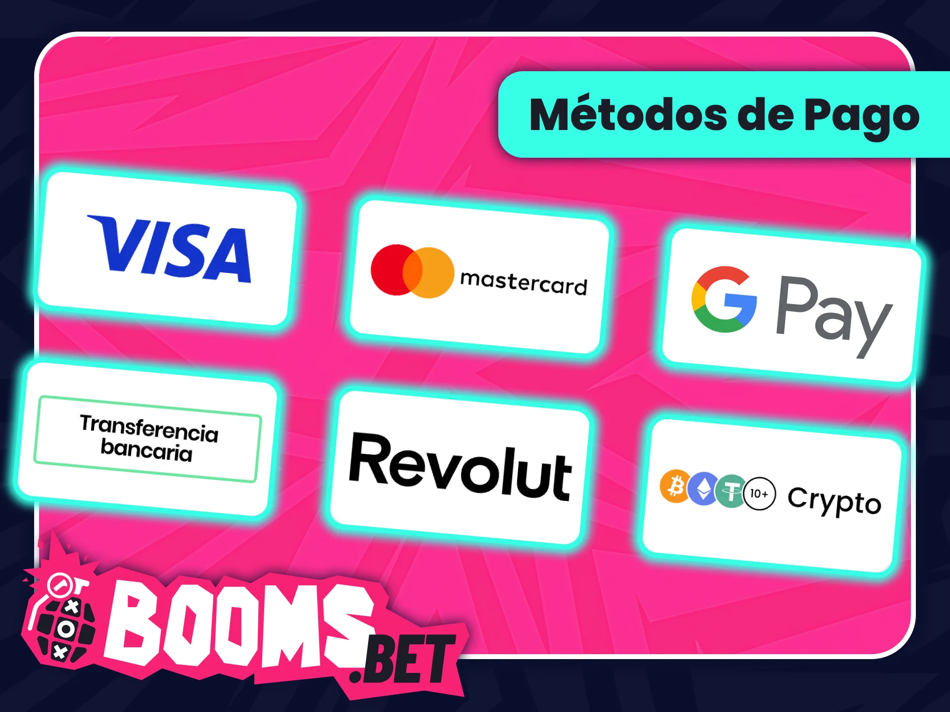 Utiliza métodos de pago seguros dentro de BoomsBet oficial España.