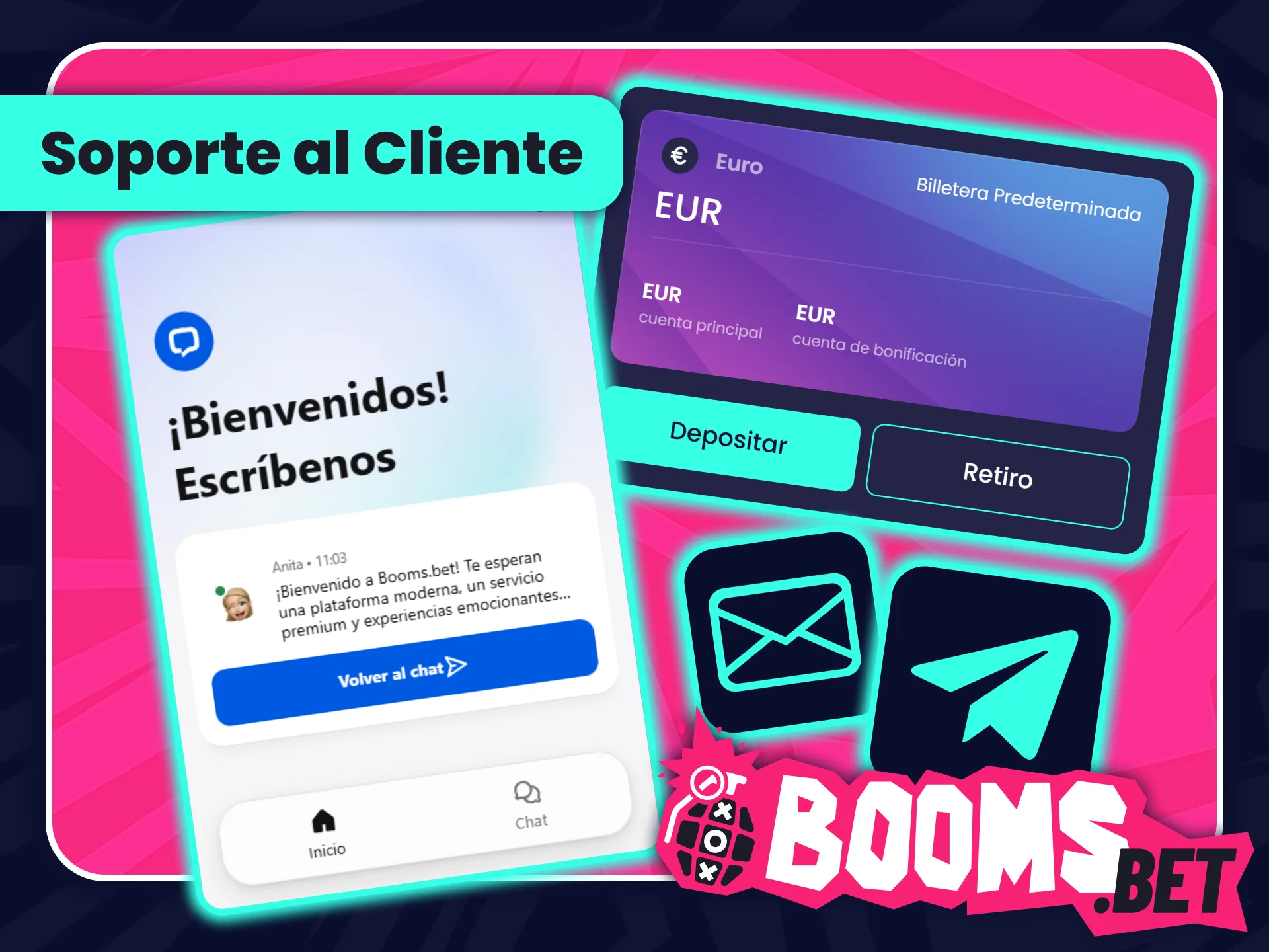 Contacta al servicio de soporte de pagos en BoomsBet oficial.