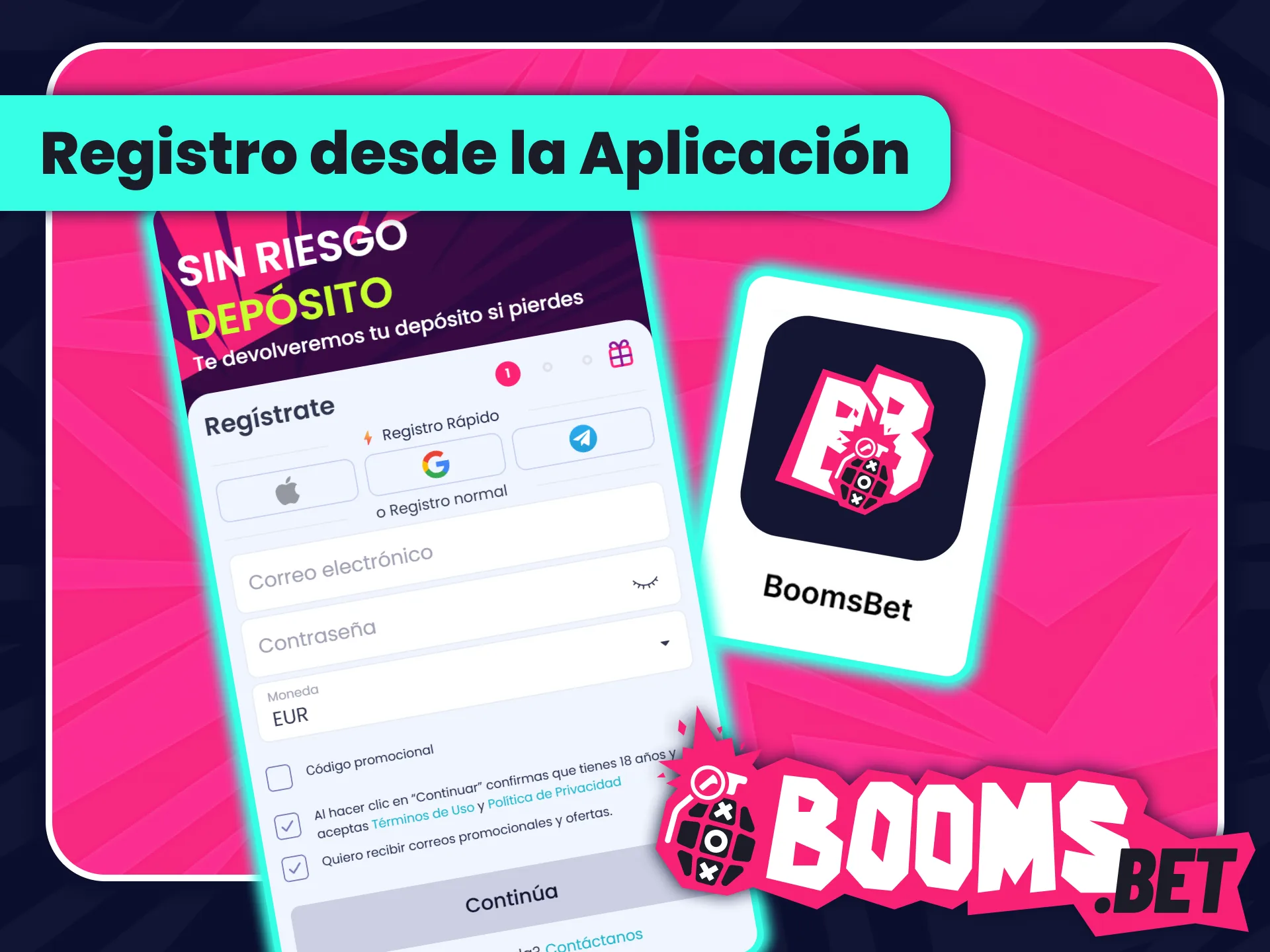 Regístrate de forma rápida en la aplicación de BoomsBet oficial.