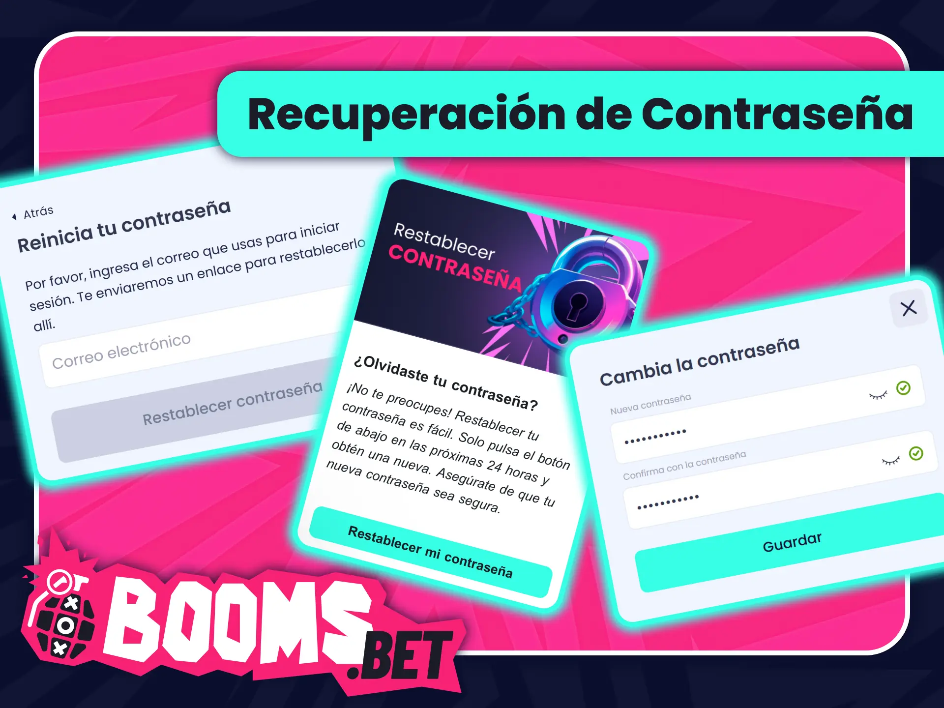 Restablece tu contraseña de usuario de forma segura en BoomsBet oficial.