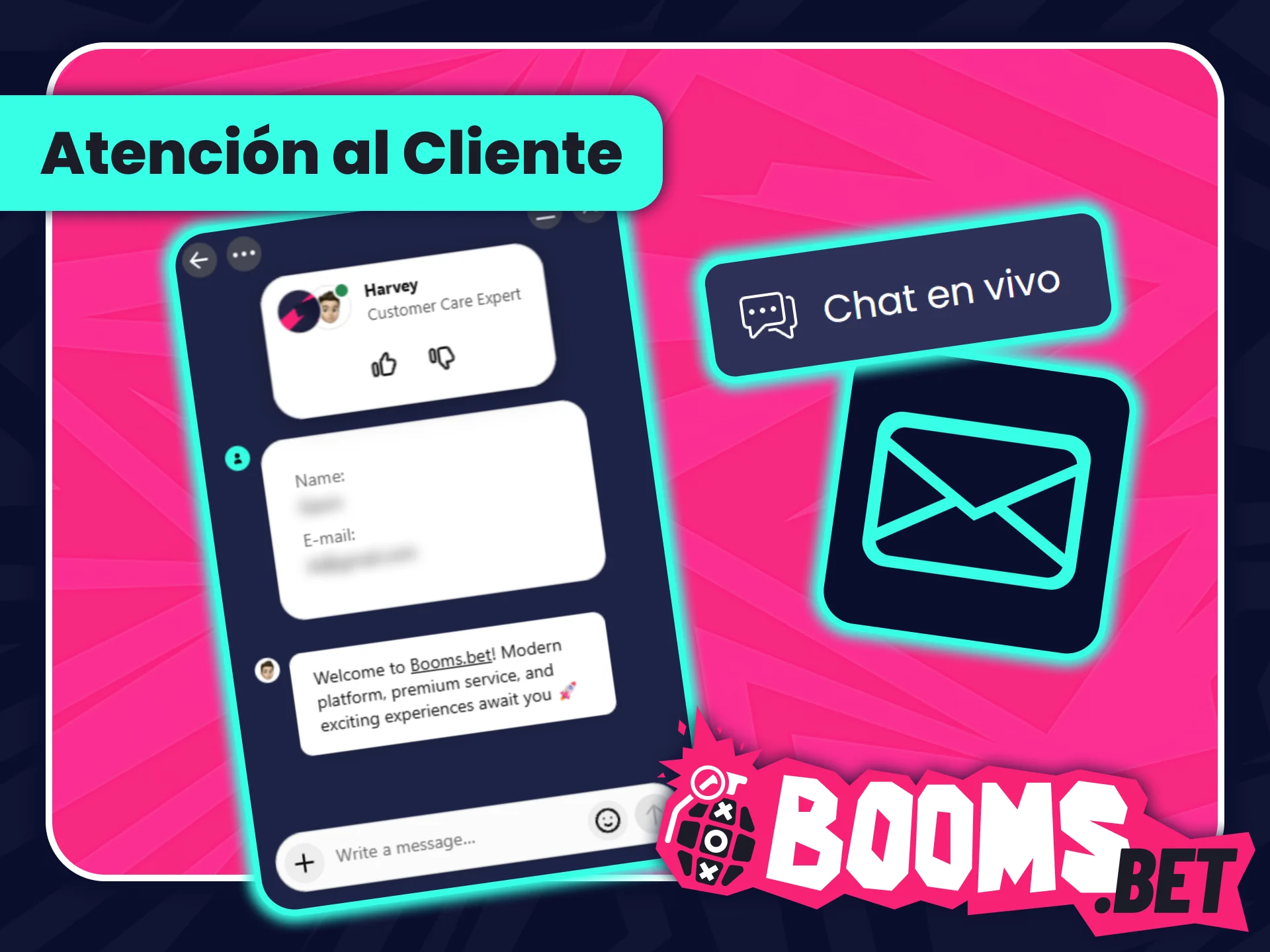 Resuelve tus dudas con el equipo de soporte de BoomsBet oficial.